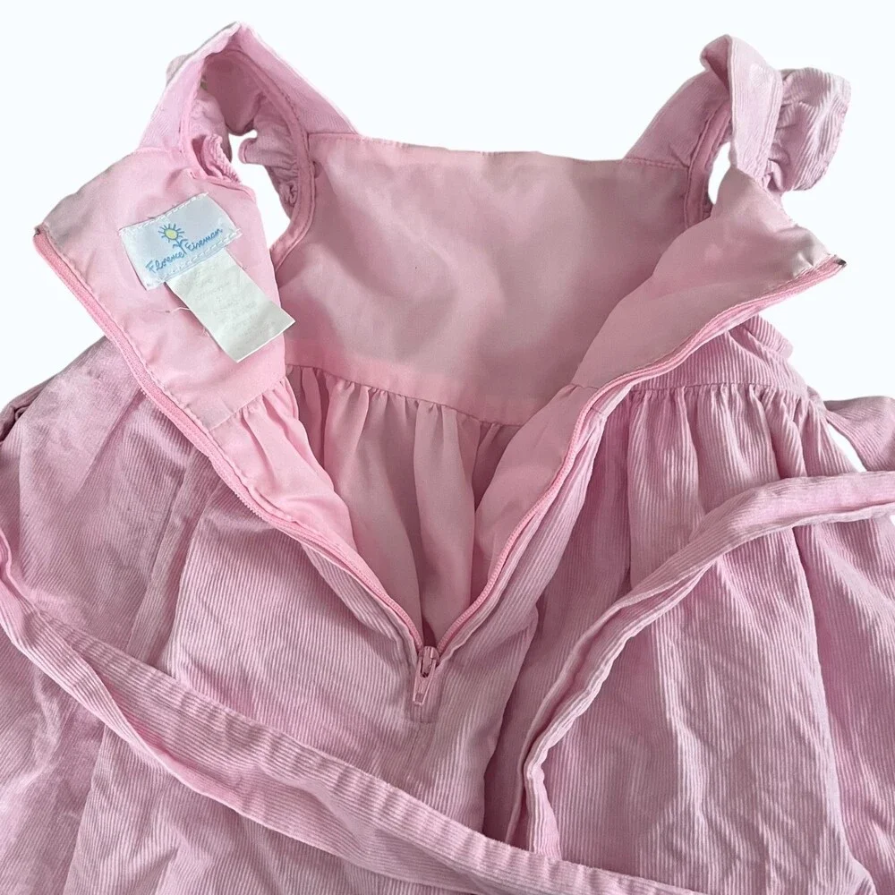 Florence Eiseman Pink Corduroy Dress Baby Girl 18M Floral Applique Spring Church